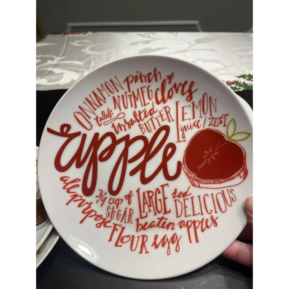 Crate & Barrel Fruit Pie Lunch Dessert Plates Pecan, Apple, Blueberry, Pumpkin